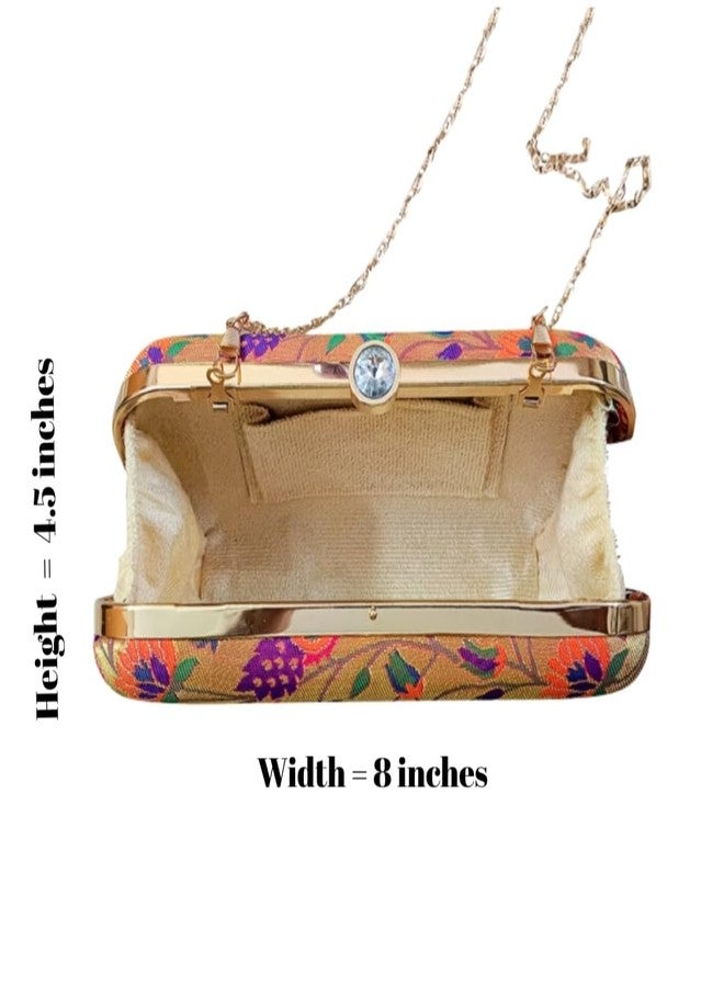 Firstdemand Traditional Handicraft Paithani Clutch Purse for Women, Elegant Design Sling Bag for Bridal, Party, Wedding - Image 3
